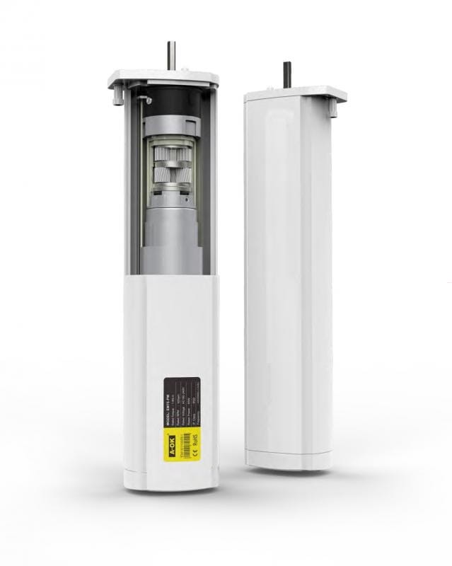 Zbliżenie mechanizmu napędu karnisza A-OK AM75, kompatybilny z systemami inteligentnego domu