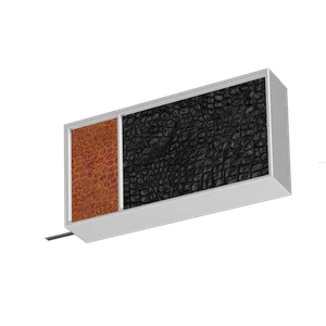 Końcówka BOSS-DUO I SQUARE łącząca stal z czarną i brązową skórą, zapakowana w blister, doskonała do eleganckich wnętrz.