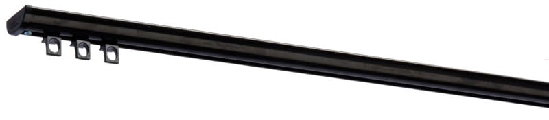 Czarna szyna aluminiowa DS – perfekcja w prostocie." Elegancka czarna szyna DS łączy nowoczesny design z praktycznością, oferując możliwość łatwego montażu oraz odporność na zmienne warunki atmosferyczne.