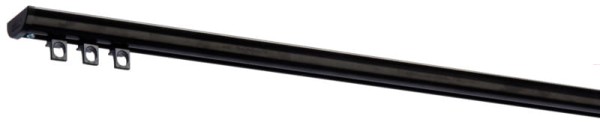 Czarna szyna aluminiowa DS – perfekcja w prostocie." Elegancka czarna szyna DS łączy nowoczesny design z praktycznością, oferując możliwość łatwego montażu oraz odporność na zmienne warunki atmosferyczne.