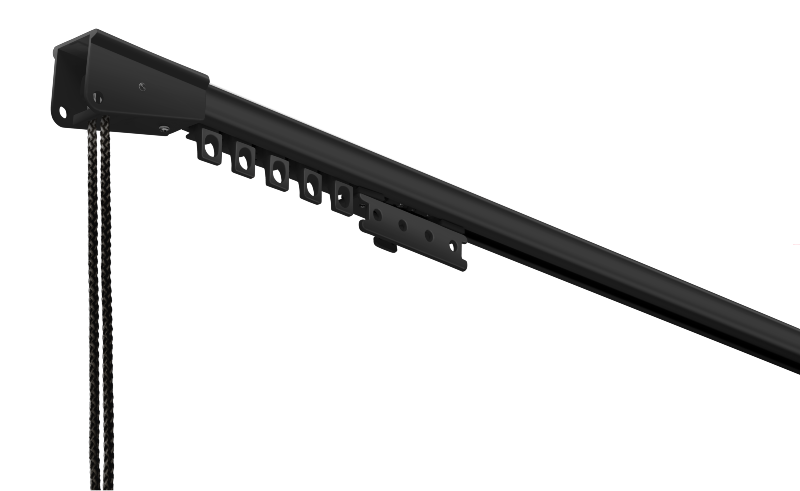 Szyna aluminiowa CKS czarna z napędem sznurkowym — widok z przodu