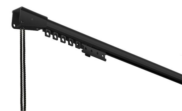Szyna aluminiowa CKS czarna z napędem sznurkowym — widok z przodu